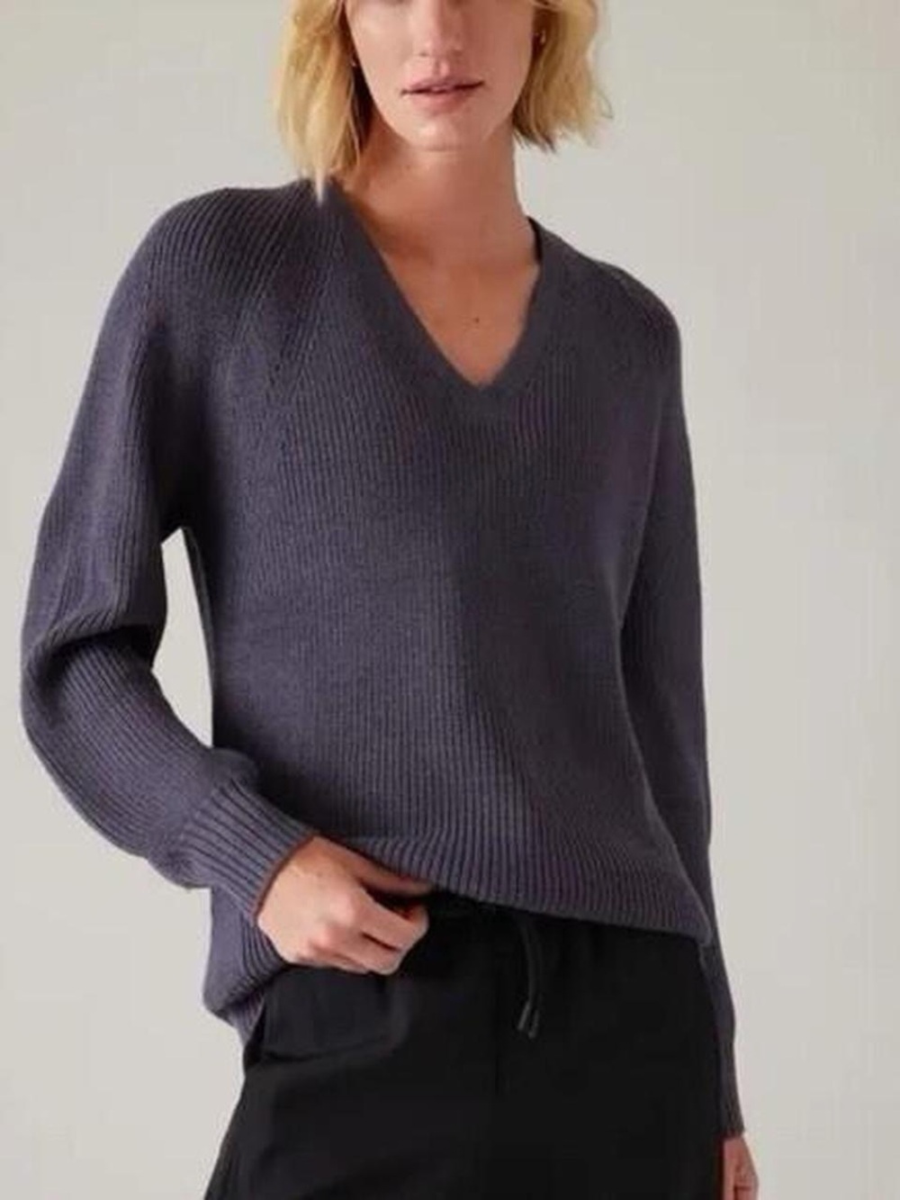 Athleta Purple Hanover V-neck Sweater (Small Petite)